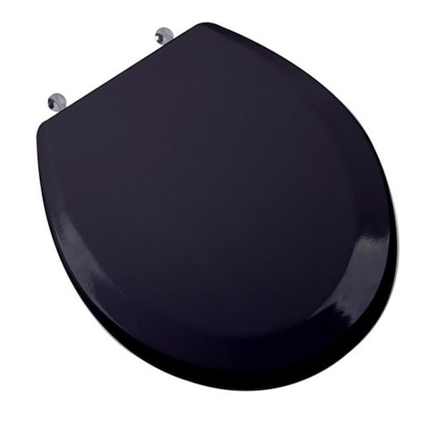 Plumbing Technologies Plumbing Technologies 1F1R6-90CH Premium Molded Round Front Wood Toilet Seat with Chrome Metal Hinges; Black 1F1R6-90CH - main